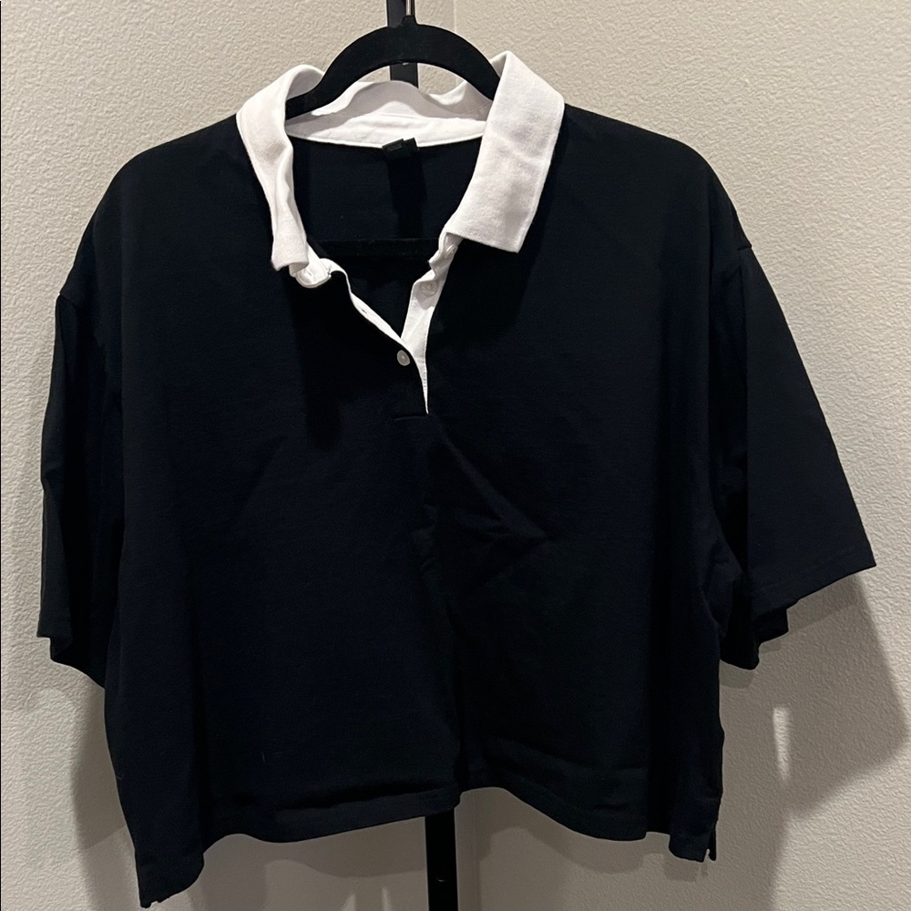 Wild Fable Black and White Polo Collar Top